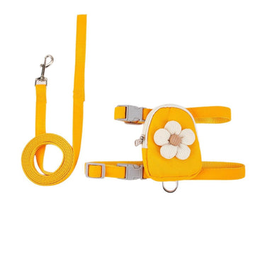 Qpets® Dog Harness and Leash Set, Fabric Webbing Puppy Harness with Matching Leash, Mini Zipper Pouch, Cute Yellow Flower Accent for 4-10kg Dogs (L) image