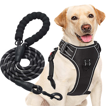 Qpets No Pull Dog Harness for Medium and Large Dogs with 1.5 m Lead featuring Reflective Mesh | Adjustable Oxford Vest for Safe Night Walking image
