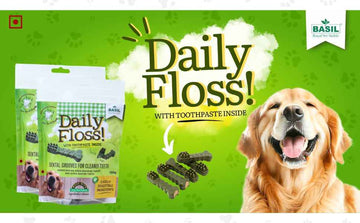BASIL Daily Floss Toothpaste Filled Chew Treat for Dogs & Puppies