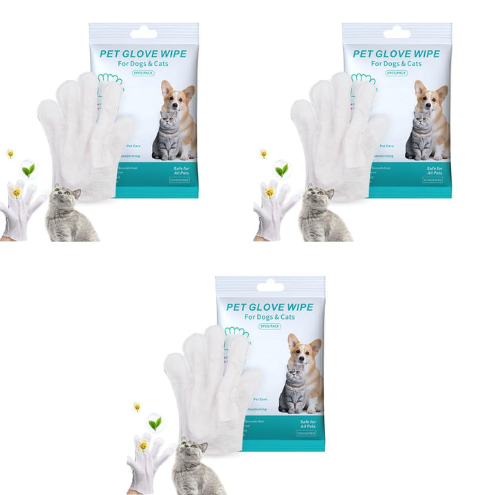 Qpets Pet Wipes Gloves 18 pcs - Easy Cat and Dog Grooming, Mimics Petting