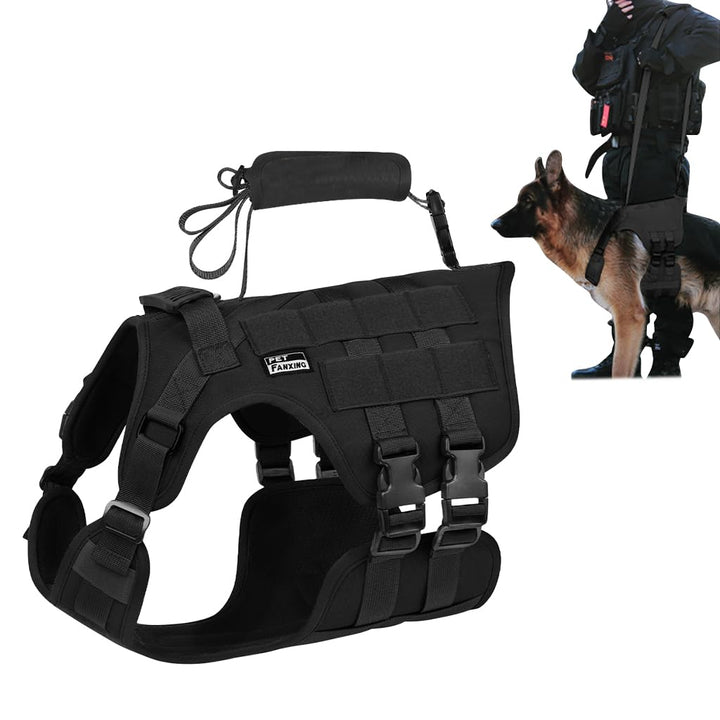Qpets Tactical Dog Harness for Outdoor Adventures with Quick Release Buckles & Lifting Handle | Oxford Cloth Vest for Medium Large Dogs 30–45kg image
