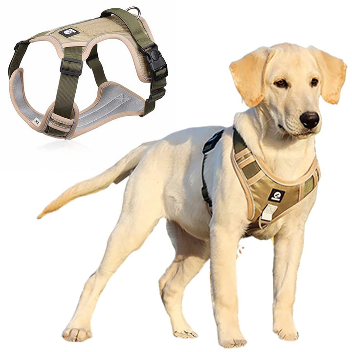 Qpets Dog Harness for Outdoor Control with 2 Metal Buckles and Reflective Strips - XL 22.5–45kg Khaki Oxford Vest image