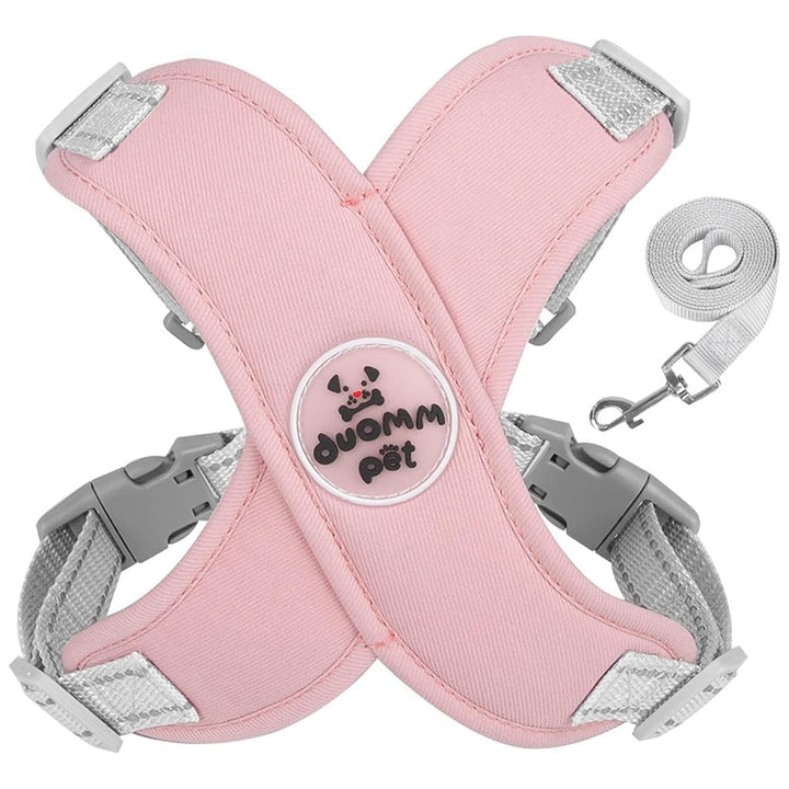 Qpets Dog Harness for Medium and Large Dogs featuring 4 Adjustable Straps and Reflective Strip | Pink Nylon Leash Set Suitable for 10–16 kg image