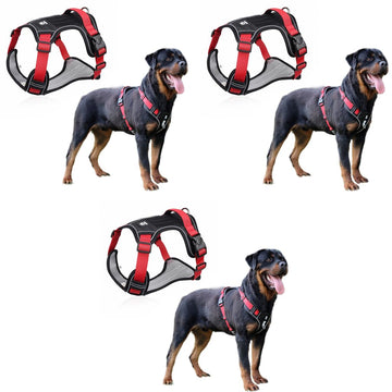 Qpets® Dog Harness No Pull Pet with Safety Reflective Strip for Dogs, Large Size Control Handle Belt, Outdoor Oxford Cloth Vest, Red XL, Suitable for 22.5-45kg (3pcs) image