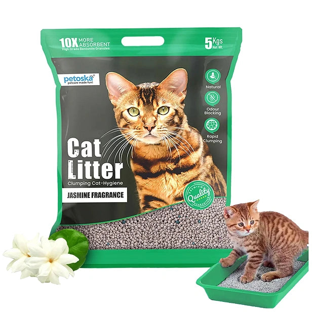 Petoska Bentonite Cat Litter Jasmine Fragrance Rapid Clumping & Odor Control-5kg