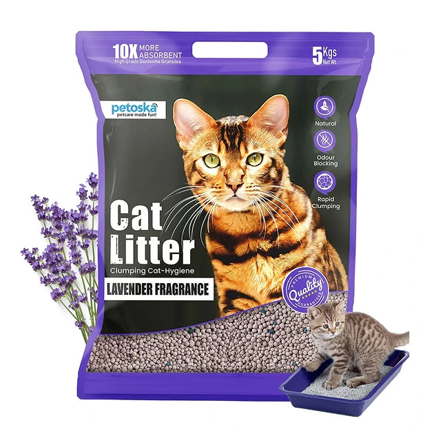 Petoska Bentonite Cat Litter Lavender Fragrance Rapid Clumping & Odor Control-5kg