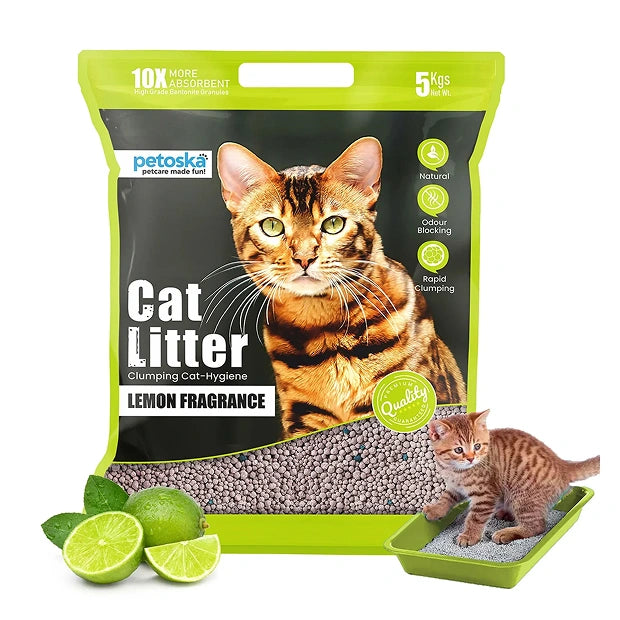 Petoska Bentonite Cat Litter Lemon Fragrance Rapid Clumping & Odor Control-5kg