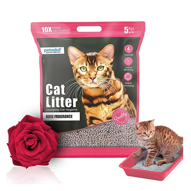 Petoska Bentonite Cat Litter Rose Fragrance Rapid Clumping & Odor Control-5kg
