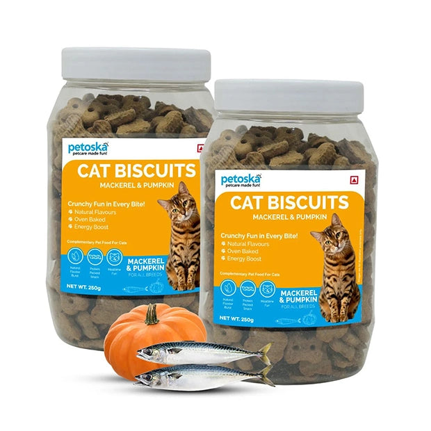 Petoska Crunchy Cat Biscuit Mackerel & Pumpkin, 250 gms