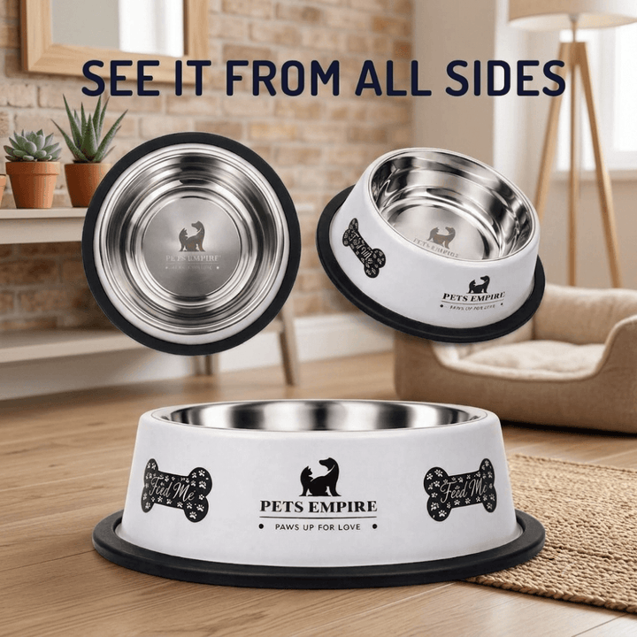 PETS EMPIRE Stainless Steel Dog Feeding Bowl, Set of 2 (900ML Each) - Medium Size, Black & Grey - Non-Slip Food & Water Bowls for Dogs