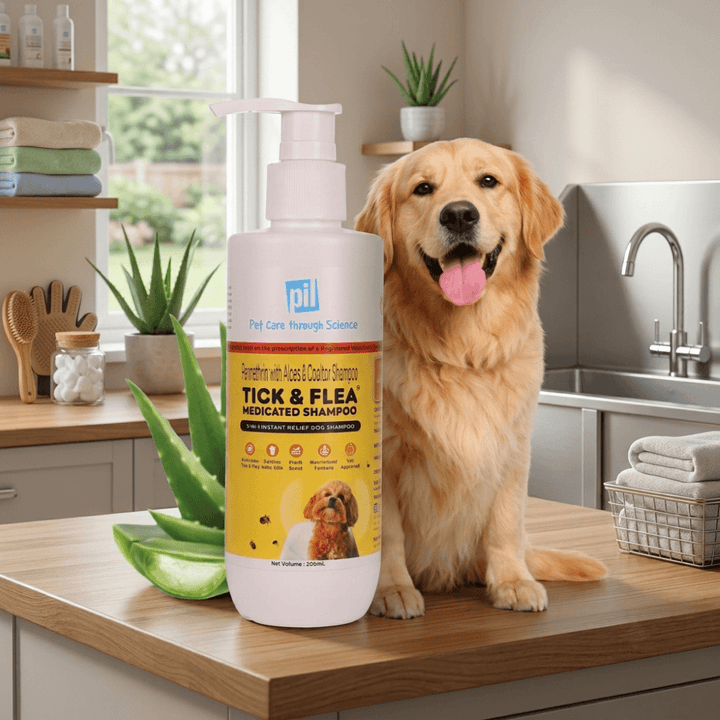 Pil Tick & Flea Dog Shampoo 200ml | Ditch to Itch Dog Shampoo for Pomeranian, Puppy, Rottweiler Adult, German Shepherd, Labrador and Golden Retriever | Medicated Pet Shampoo for Dogs