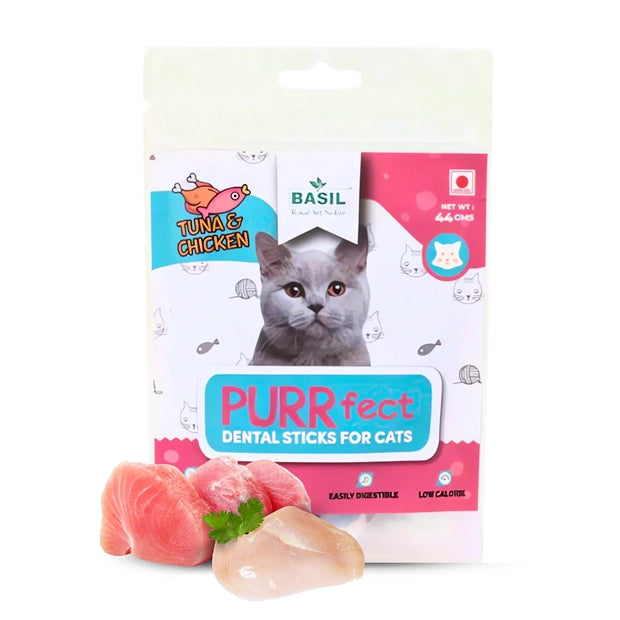 BASIL PURRfect Dental Stick Tuna Chicken Treat for Cats & Kittens | 44 Grams