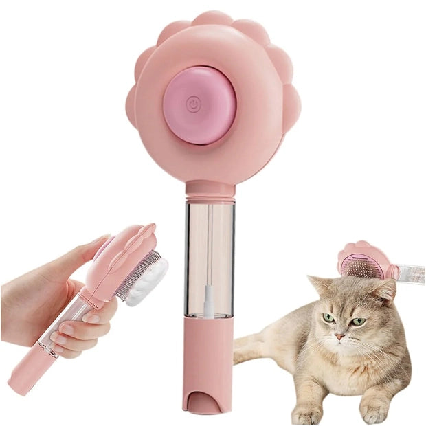 Qpets Cat Brush for Detangling and Shedding with Long Handle and Mist Sprayer | Easy One Button Cleaning