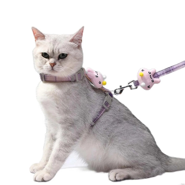 Qpets Cat Harness and Leash Set for Outdoor Walking with Quick Release Buckle | Adjustable Fit 7.8–16 in and 48 in Leash