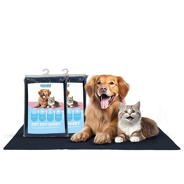 Petoska Washable & Reusable Pet Pee Pads – Small Size (70cm x 50cm), Dark Blue – Pack of 2